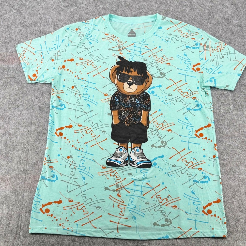 Launder Bailey Apparel Mens XL Mint Green Hustle Bear Graffiti Graphic T-Shirt